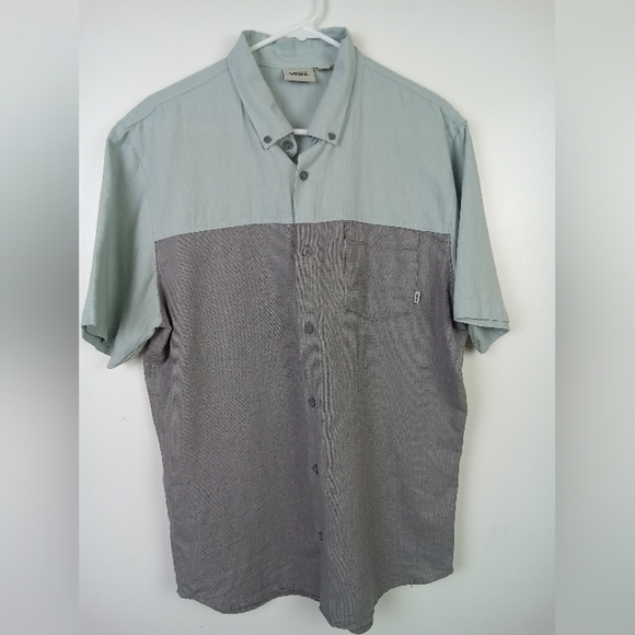Vans Off the Wall Mens Short Sleeve Button Down Green & Grey Shirt, Large - Picture 1 of 6
